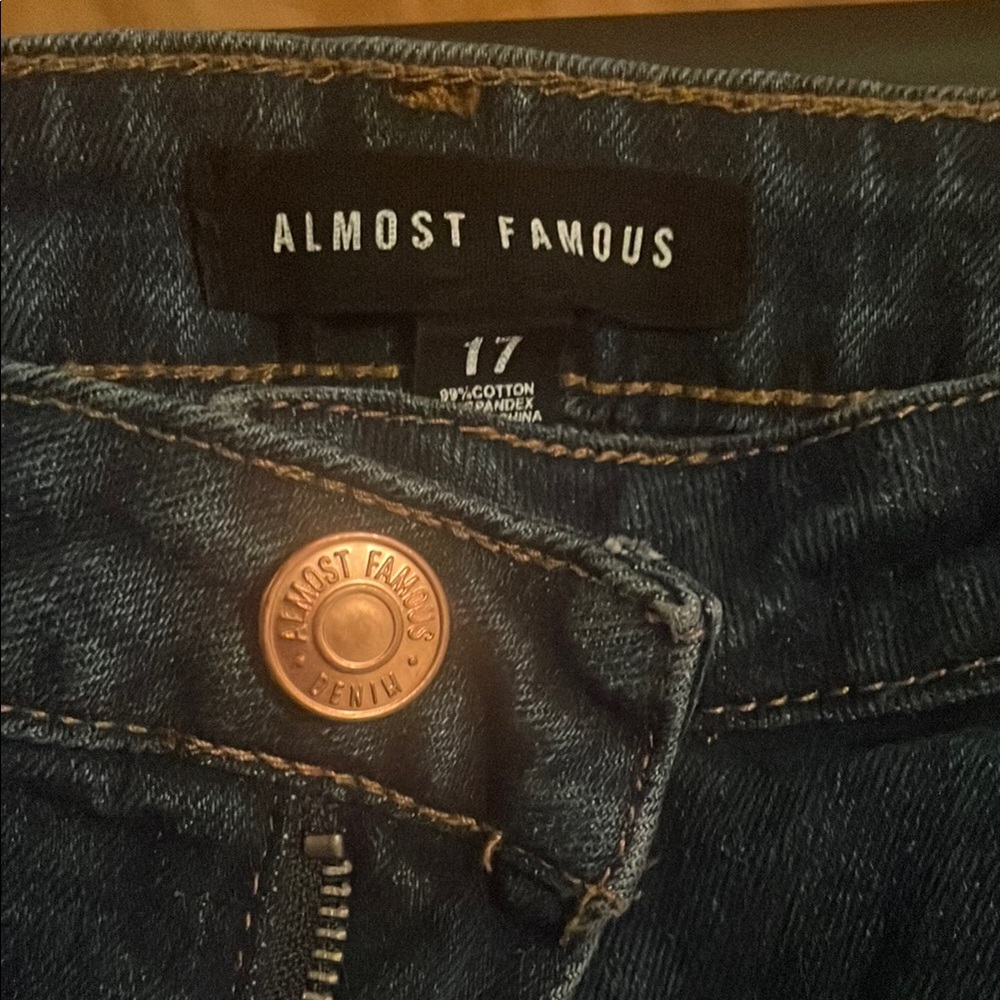 Almost Famous Dark Blue Distressed Jean Shorts - Picture 2 of 6